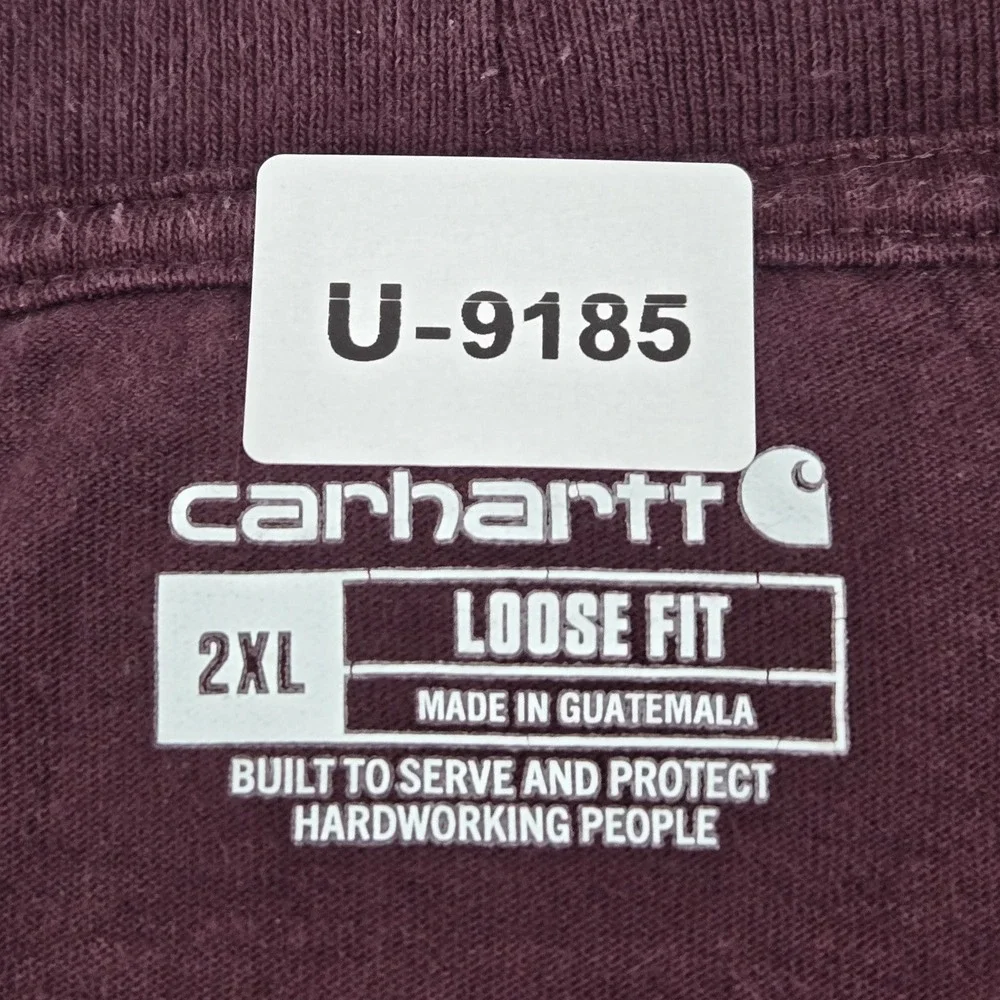 Carhartt‎ Men Shirt 2XL Burgundy K231 Long Sleeve Pocket Shirt Logo Loose